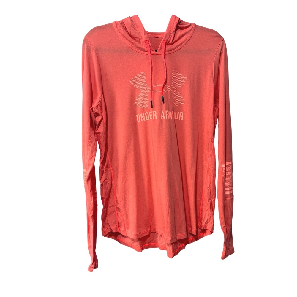 Lot of 2 Under Armour Womens HeatGear Hooded Long Sleeve Shirts Coral / White XL